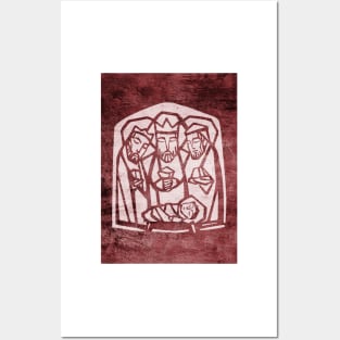 Illustration of the three wise men and baby Jesus Christ Posters and Art